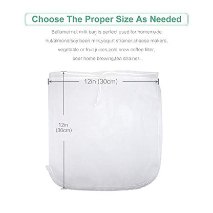 Nut Milk Bag Reusable 2 Pack Food Strainer Nut Bag(12×12 in) | for Straining Almond/Soy Milk Greek Yogurt Cold Brew Coffee Tea Beer Celery Juice Fine Nylon Mesh - size: 2 pack - 12"x12"