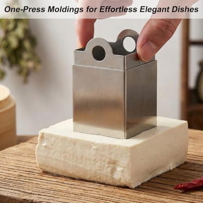 Tofu Press Stainless Steel, Flower Cube Mold Set, Food Grade Metal Slicer Shaper, Ergonomic Handle, for Cheese Soft Food, Home Kitchen Restaurant, Dishwasher Safe (A)