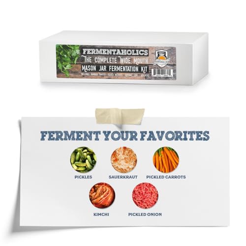 Mason Jar Fermentation Kit | Wide mouth Jar Lacto-Fermentation Pickling Kit |Includes 4 Fermentation Lids, 4 Fermentation Glass Weights, Vegetable Tamper, & Wet Erase Glass Marker