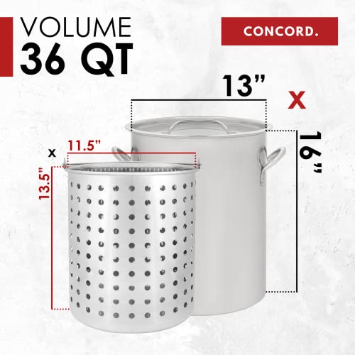 CONCORD 36 QT Stainless Steel Stock Pot w/Basket. Heavy Kettle. Cookware for Boiling (36) - size: 36 Quarts