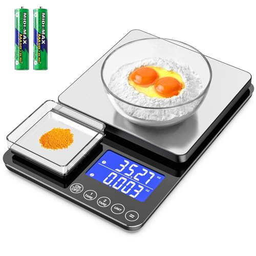KKZ 0.001oz/33lb Kitchen Scale, Dual Platform Food Scale Grams and Ounces for Weight Loss Baking Cooking Meal Prep Sourdough Bread, Stainless Steel - size: AAA battery version