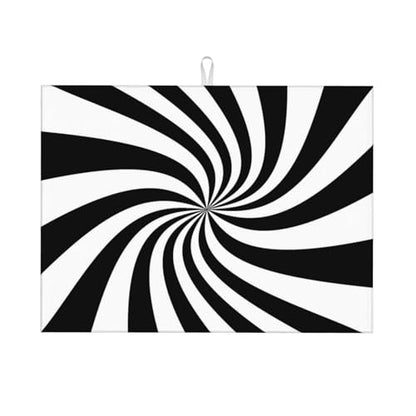 Black White Dish Drying Mat Funny Swirl Stripes Modern Classic Geometric Drying Rack Pad Countertop Dishes Ultra Absorbent Microfiber Kitchen Counter Mat 18x24 Inch - color: Black White