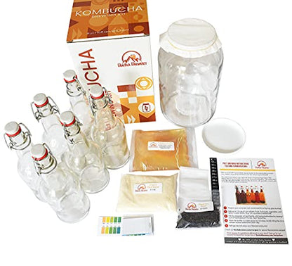 Deluxe Kombucha Starter Kit with Kombucha SCOBY & Starter Tea, Full Kombucha Kit with Bottles Swing Top Glass Bottles Kombucha Brewing Kit + 6 Bottles to Flavor Kombucha (Clear Bottles) - color: Clear
