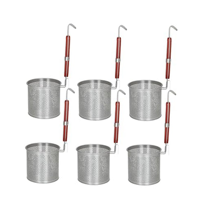 6PCs Mesh Pasta Basket Food Strainer Insert For Pot, Colander with Round Wooden Handle Stainless Steel Mesh Spider Strainer for Pasta Noodles Dumpling Vegetable - size: 5.5inch（diameter）