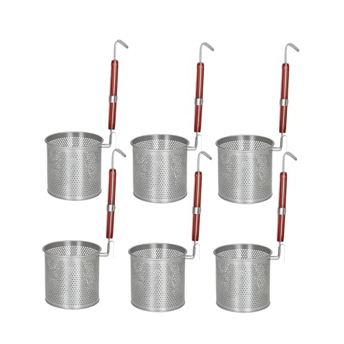 6PCs Mesh Pasta Basket Food Strainer Insert For Pot, Colander with Round Wooden Handle Stainless Steel Mesh Spider Strainer for Pasta Noodles Dumpling Vegetable - size: 5.5inch（diameter）