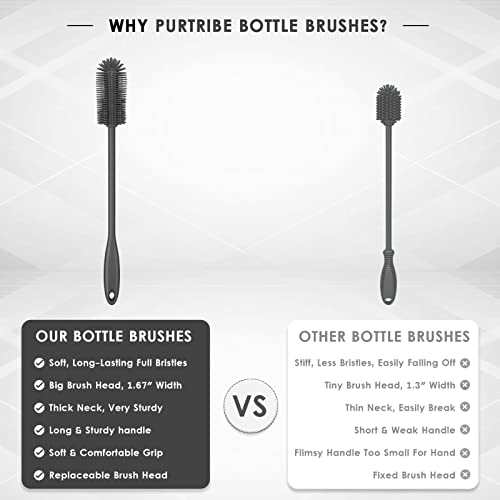 Silicone Bottle Brush, Water Bottle Cleaner Brush with Long Handle, Perfect for Cleaning Narrow Neck Containers, Vacuum Sports Bottle, Tumblers, Flask, Glassware (1 Pack, Charcoal) - color: Charcoal