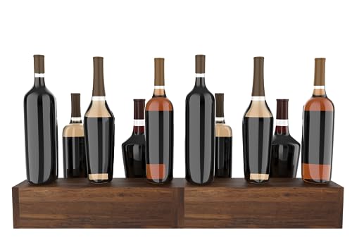 TONGMO 2 Pack Liquor Bottle Stand - 2 Tier Liquor Bar Bottle Display Shelf, Holds 16Bottles, Real Wood, Easy to Clean, No Installation Required - 15.8 Inch Each (Dark Walnut)