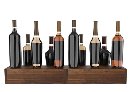TONGMO 2 Pack Liquor Bottle Stand - 2 Tier Liquor Bar Bottle Display Shelf, Holds 16Bottles, Real Wood, Easy to Clean, No Installation Required - 15.8 Inch Each (Dark Walnut)