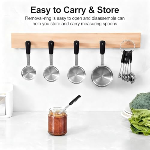 Bopei Measuring Cups and Spoons Set Stainless Steel 10 Piece for Cooking and Baking (5 Cups + 5 Spoons, Black Handle) - color: Black
