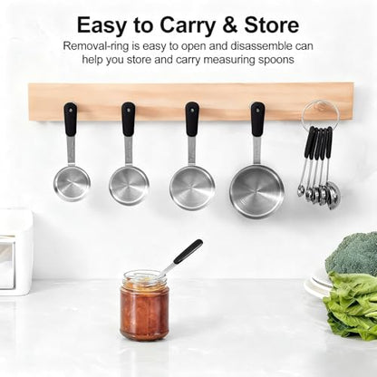 Bopei Measuring Cups and Spoons Set Stainless Steel 10 Piece for Cooking and Baking (5 Cups + 5 Spoons, Black Handle) - color: Black