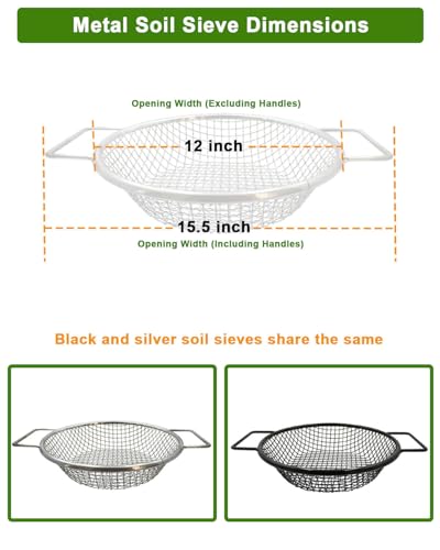 Soil Sifter for Gardening - 5 Gallon Bucket Dirt Sifter for Rocks | 3Pcs Compost Sifter, 1/8",1/4",3/8" Garden Sifter with Handles, Heavy Duty Rock Sifter for Yard, Garden Sieve, Soil Screen - color: Silver