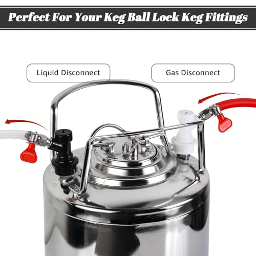 2 Pairs Ball Lock Keg Fittings Beer Corny Keg Connectors with Stainless Steel 5/16" Gas & 1/4" Liquid Barbs and MFL Thread Swivel Nuts for Homebrew with 4 PCS Hose Clamps