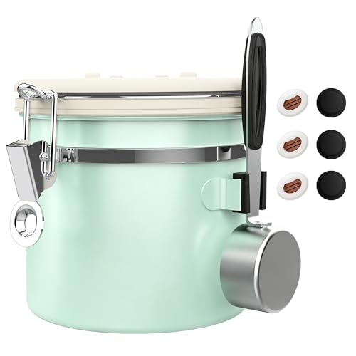 ShanSon Coffee Canister Airtight, Stainless Steel Bean Storage Container with Date Tracker & Scoop, Grounds Sugar Flour Tea Cereal Fits Kitchen Pantry, Ideal Gift for Coffee Lovers,12oz,Green - color: Green, size: 12oz