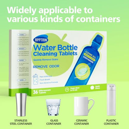 Water Bottle Cleaning Tablets, Bottle Clean Tablet for Hydration Bladders, Stainless Steel, Tumblers, and Glass Bottles, 36 count (Pack of 1), Apple - size: 1 Count (Pack of 36)