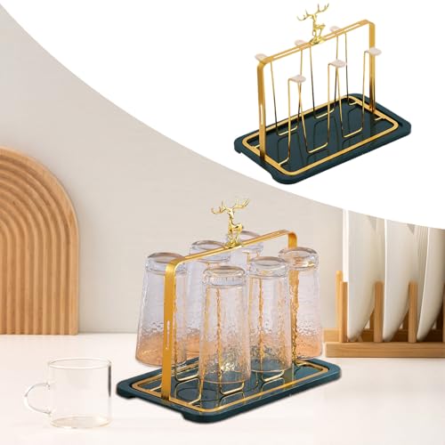 Reusable Cup Drying Rack Stand, Non-Slip Drying Glasses Rack, Silicone Designs Glass Cup Holder with Drainage Functional for Home Kitchen, Office, Cafe, Dining Room Organization (Gold)