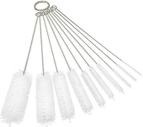 10" Extra Long Tube Cleaning Brush Set - 10 Pack - White | Flexible nylon straw brushes for bottles, cleaning straws, pipe cleaners, glass, keyboard, detailing and deep cleaning - color: White, size: 10pk - 2mm 3mm 4mm 5mm 6mm 8mm 12mm 16mm 20mm 24mm