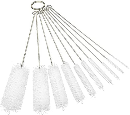 10" Extra Long Tube Cleaning Brush Set - 10 Pack - White | Flexible nylon straw brushes for bottles, cleaning straws, pipe cleaners, glass, keyboard, detailing and deep cleaning - color: White, size: 10pk - 2mm 3mm 4mm 5mm 6mm 8mm 12mm 16mm 20mm 24mm