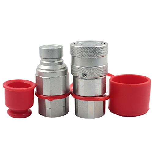 LX-FF-04 1/2" Skid Steer Bobcat Flat Face Hydraulic Quick Disconnect Coupling NPT1/2 Set Quick Connect Couplers with Red Dust Caps - size: 1-Set 1/2" NPT