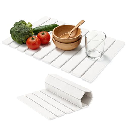 HABUTWAY Large Stone Dish Drying Mat for Kitchen Counter – 24"×16" Collapsible Diatomaceous Earth Mat, Ultra Absorbent & Quick Dry, Foldable Drying Pad for Dishes, Bottles, Cups (White) - color: White