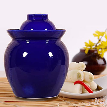 ZHOUXIAO Large Pickle Jar Ceramic Jar with Lid,Traditional Chinese Fermentation Kit Crock with Water Seal Airlock Lid, Fermentation Jar for Kimchi,Sauerkraut,Kombucha Jar Blue-3.5KG