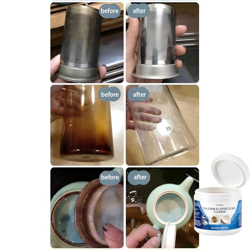 Food Grade Tea Stain & Coffee Scale Cleaner - Easy Cleaning Powder for Stainless Steel, Glass, Ceramic, Silicone - Removes Coffee, Tea Limescale with Hot Water Soak (120, Grams)