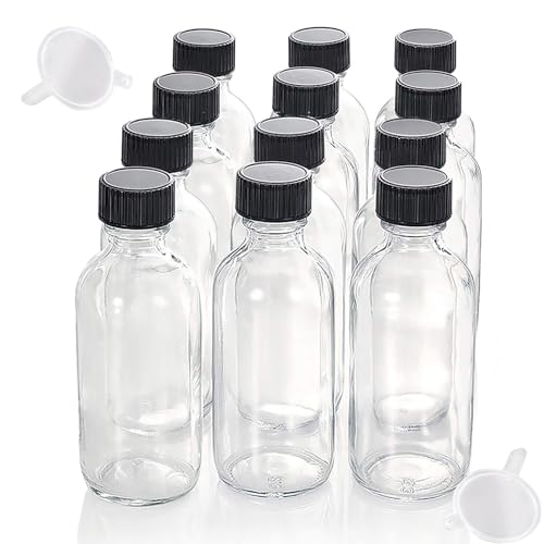 DIDITIME 12 Pack Shot Bottles with Caps, 2 oz Glass Jars with Lids, Wellness Shots Glass Bottle Reusable Bottles for Ginger, Juice, Oil, Wellness Shot, Hot Sauce - color: clear, size: 12