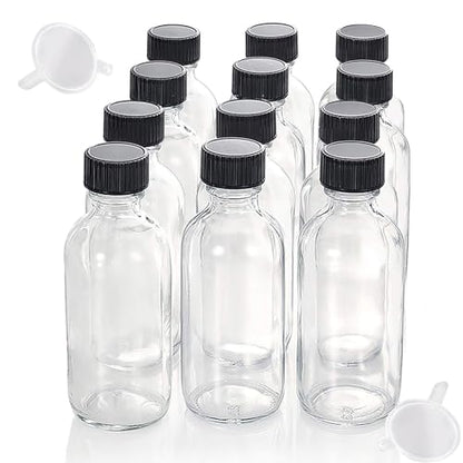 DIDITIME 12 Pack Shot Bottles with Caps, 2 oz Glass Jars with Lids, Wellness Shots Glass Bottle Reusable Bottles for Ginger, Juice, Oil, Wellness Shot, Hot Sauce - color: clear, size: 12