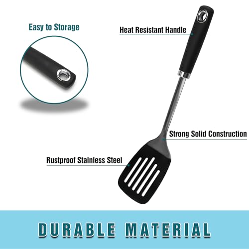Black Stainless Steel Slotted Turner Spatula, Metal Spatula for Cast Iron & Stainless Steel Pans, Kitchen Turner for Eggs, Burgers, Dishwasher Safe - color: Z-Black Turner Spatula