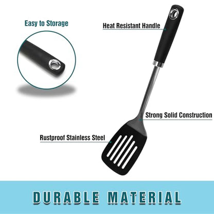 Black Stainless Steel Slotted Turner Spatula, Metal Spatula for Cast Iron & Stainless Steel Pans, Kitchen Turner for Eggs, Burgers, Dishwasher Safe - color: Z-Black Turner Spatula