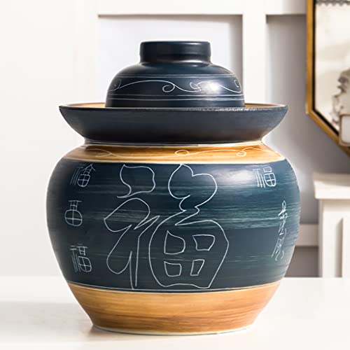 ZHOUXIAO Retro Traditional Chinese Porcelain Pickle Jar, Ceramics Fermentation Crock Pickling Pot,Fermenting Jar with Water Seal Airlock Lid Stoneware Fermenter for Kimchi Sa 3.5KG