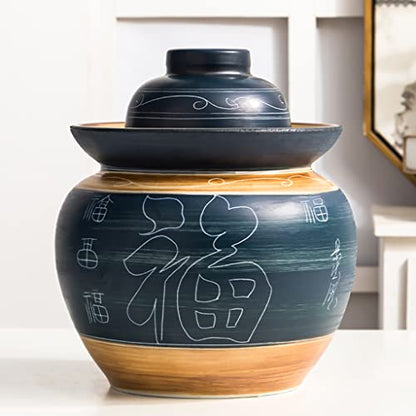ZHOUXIAO Retro Traditional Chinese Porcelain Pickle Jar, Ceramics Fermentation Crock Pickling Pot,Fermenting Jar with Water Seal Airlock Lid Stoneware Fermenter for Kimchi Sa 3.5KG