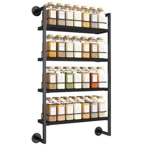 IBUYKE Spice Rack Wall Mount,4 Tier Hanging Seasoning Organizer, Spice Rack for Wall for up to 50 Jars,Spice Organization for Kitchen Cabinet,Living Room,Bathroom,Pantry,Black UTLJ016B - color: Black, size: 4 Tier