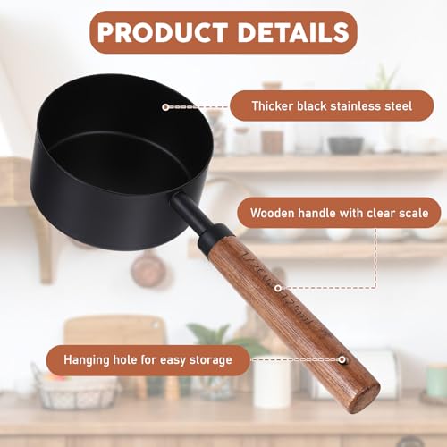 Stainless Steel Measuring Cups Set and Measuring Spoons Wooden Handle Metal Measure Cups and Spoons for Cooking and Baking, 8 Piece - color: Black