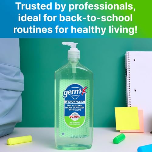 Germ-X Advanced Hand Sanitizer with Aloe and Vitamin E, 1 Liter (Pack of 4), Less Drying Moisturizing Gel, No Rinse Formula, Pump Bottle - size: 33.8 Fl Oz (Pack of 4)