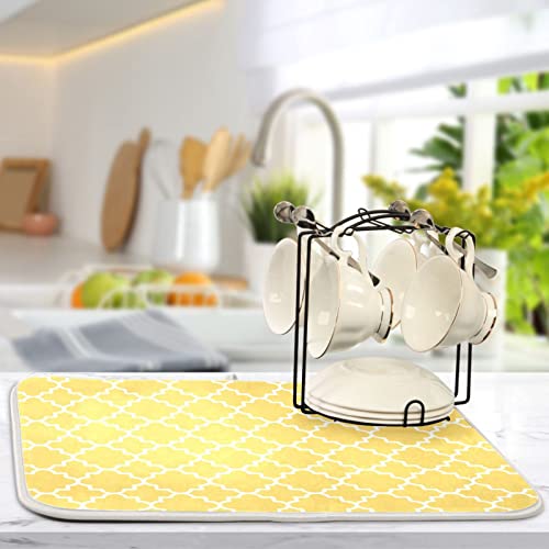 Super Absorbent Dish Drying Mat, Microfiber Fast-Drying Dish Mat, 16" x 18", Kitchen Dish Drying Pad, Quatrefoil Lattice Yellow Pattern - color: Quatrefoil Lattice Yellow Pattern, size: 16" x 18"