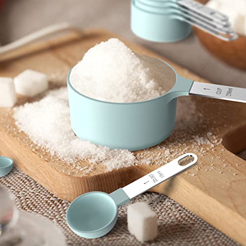 TILUCK Measuring Cups & Spoons Set, Stackable Cups and Spoons, Nesting Measure Cups with Stainless Steel Handle, Kitchen Gadgets for Cooking & Baking (Green) - color: Green