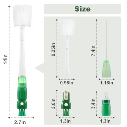 XYFuuee 5 Pack Bottle Brush Set, 5 in 1 Water Bottle Cleaning Brush, Long Handle Narrow Cup Cleaner, 3 Straw Brushes for Stanley, Travel Nipple Detail Washer Brush for Wine Lid Gap (Green) - color: Green
