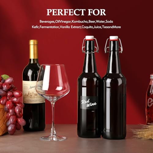 26 oz 4 Pack Amber Beer Bottles with Flip Caps with Swinging Top for Airtight Lids, Swing Top Glass Bottles for Home Brewing and Fermentation Kombucha, Vanilla Extract - size: 750ml