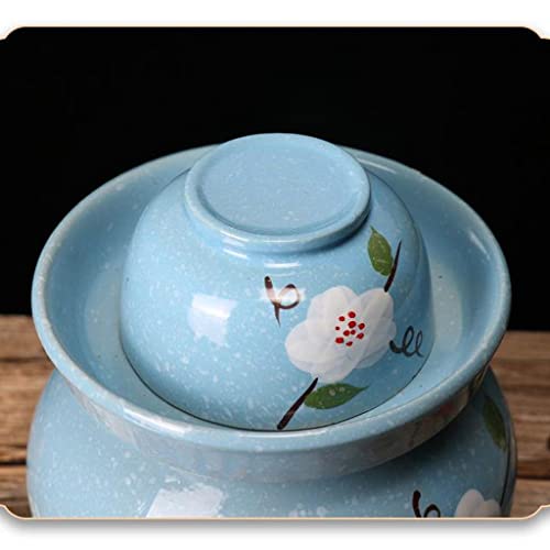 ZHOUXIAO Pickle Jar Ceramic Jar with Lid,Flower Traditional Chinese Fermentation Kit Crock with Water Seal Airlock Lid, Fermentation Jar for Kimchi,Sauerkraut,Kombucha Jar 3KG