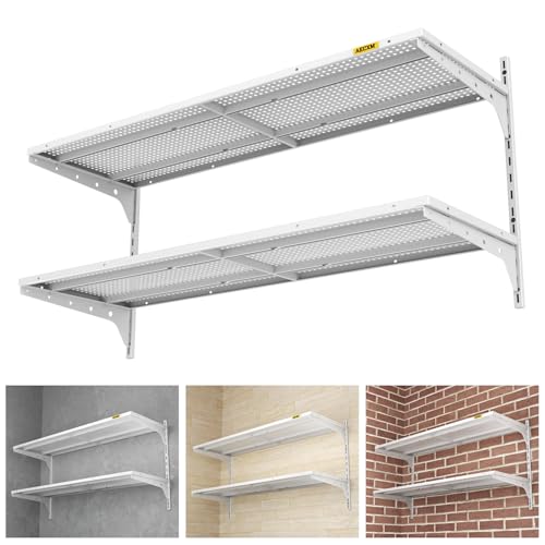 Aecxm 1pack×2 Tier 1.3x4ft Garage Shelving Wall Mounted, 260lbs Load Capacity，15.6x48inch per Shelf Height Cassette Adjustable Floating Shelves(White) - color: White, size: 2pack-1.3x4ft