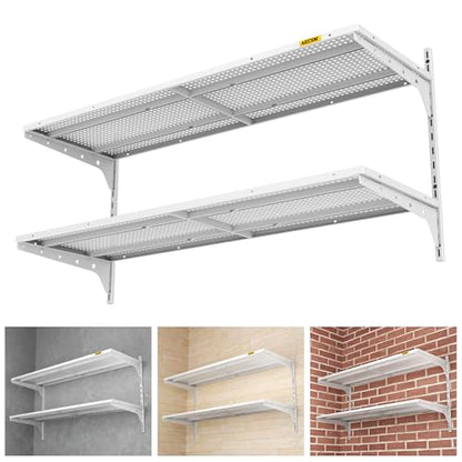Aecxm 1pack×2 Tier 1.3x4ft Garage Shelving Wall Mounted, 260lbs Load Capacity，15.6x48inch per Shelf Height Cassette Adjustable Floating Shelves(White) - color: White, size: 2pack-1.3x4ft