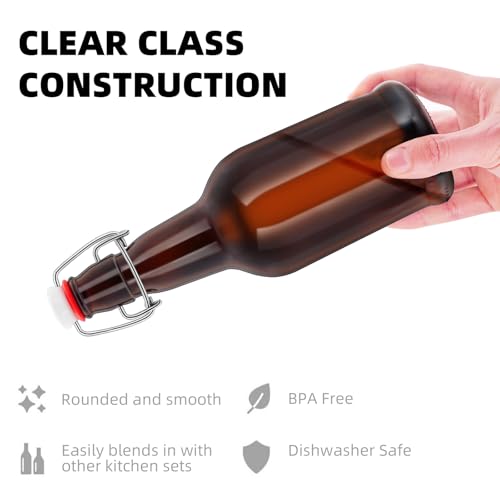 1Pc Amber Swing Top Brewing Bottles with Leak Proof Easy Caps, Glass Beer Bottle Flip Top Bottles For Kombucha, Kefir, Vanilla Extract, Beer (16oz Sole)