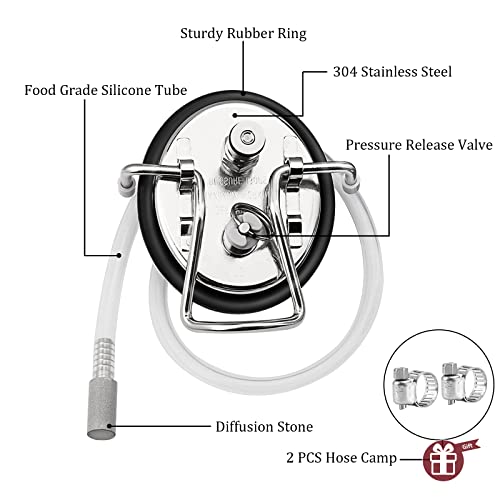Carbonation Lid for Cornelius Corny Kegs with 20" Silicon Tube & 1 Micron Keg Diffusion Stone