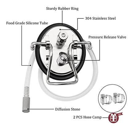 Carbonation Lid for Cornelius Corny Kegs with 20" Silicon Tube & 1 Micron Keg Diffusion Stone