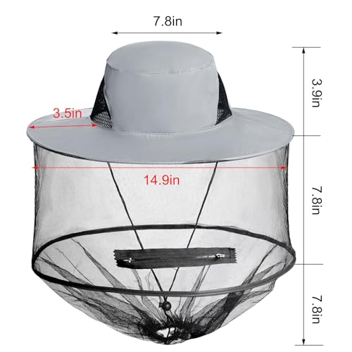 Sucrain Mosquito Head Net Hat Sun Hat Garden Bug Hat with Hidden Net Mesh for Outdoor Gardening Beekeeping - color: Grey