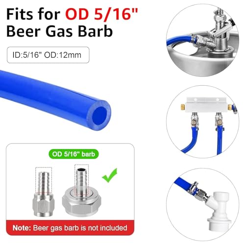 25Ft Beer Co2 Gas Line, ID 5/16'' Blue Keg Gas Lines Kegerator Hose Food Grade Keg Co2 Line with Hose Clamps for Draft Beer Home Brewing - size: 25FT