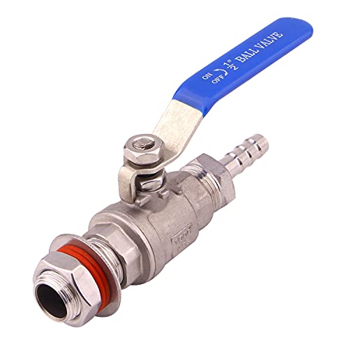 DERNORD 2 Packs 1/2 Inch Weldless Ball Valve Stainless Steel 304 Bulkhead For Home Brew Kettle (1/2" NPT to 3/8" Barb Hose) - size: 1/2" NPT to 3/8" Barb Hose, style: Pack of 2