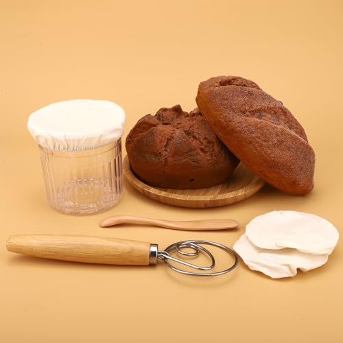 3 Pcs Sourdough Starter Jar Cloth Covers with Dough Scraper & Danish Sour Dough Whisk, Bread Fermentation Jam Cover Bread Making Supplies & Baking Tools Kit