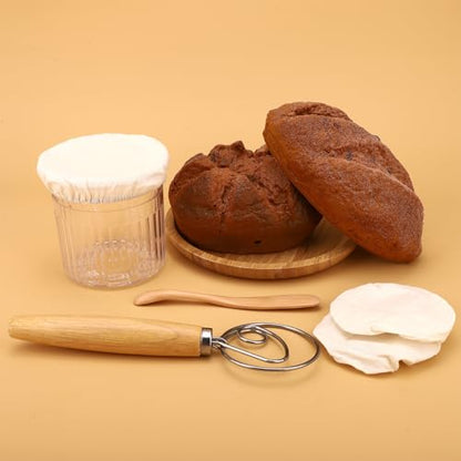 3 Pcs Sourdough Starter Jar Cloth Covers with Dough Scraper & Danish Sour Dough Whisk, Bread Fermentation Jam Cover Bread Making Supplies & Baking Tools Kit