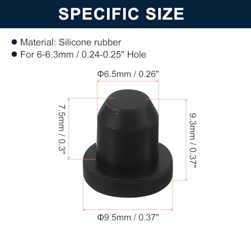 uxcell 32 Pieces Black Rubber Stopper, 6.5mm Plug Holes for 6-6.3mm/0.24-0.25" Hole - size: 6-6.3 mm